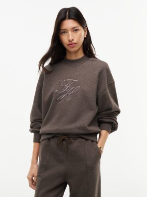 sweat en tissu éponge à col cheminée et logo brown pour femmes tommy hilfiger