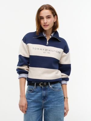 blue relaxed fit fleece-sweatshirt mit quarter-zip für damen - tommy hilfiger