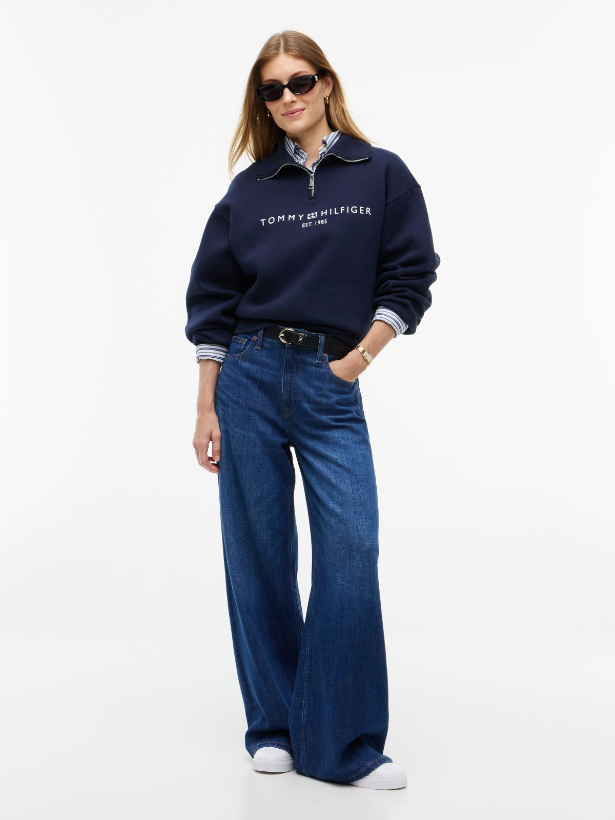 Fleece Relaxed Quarter-Zip Sweatshirt — Blue