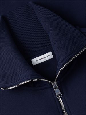 blauw relaxed fleece sweatshirt met 1/4-rits voor dames - tommy hilfiger