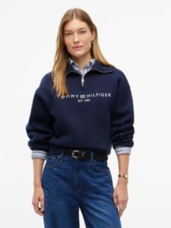 Fleece Relaxed Quarter-Zip Sweatshirt — Blue 1