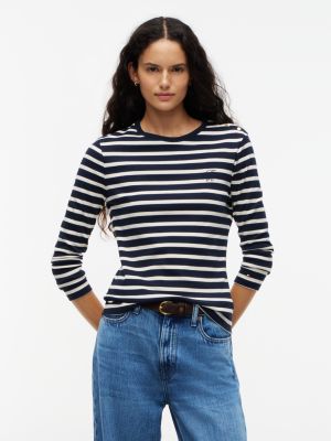 t-shirt slim à manches longues à boutons dorés blue pour femmes tommy hilfiger