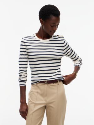 white gold-tone button slim long sleeve t-shirt for women tommy hilfiger
