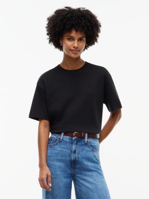 black tonal logo embroidery relaxed interlock t-shirt for women tommy hilfiger