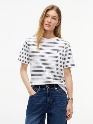 t-shirt boxy en maille interlock à logo brodé white pour femmes tommy hilfiger