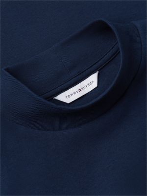 blue gold-tone button slim mock neck t-shirt for women tommy hilfiger
