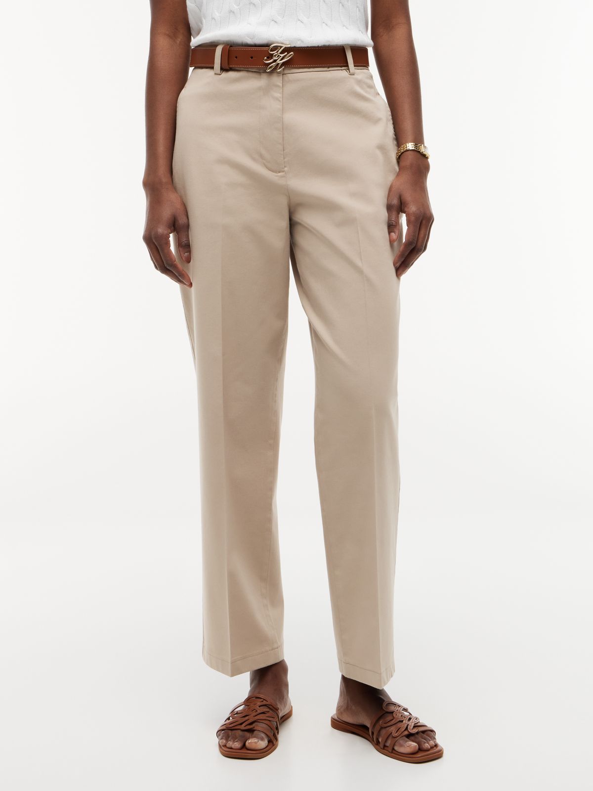 Washed Slim Straight Chinos — Beige