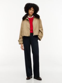 Faux Fur Collar Oversized Bomber Jacket — Beige 2