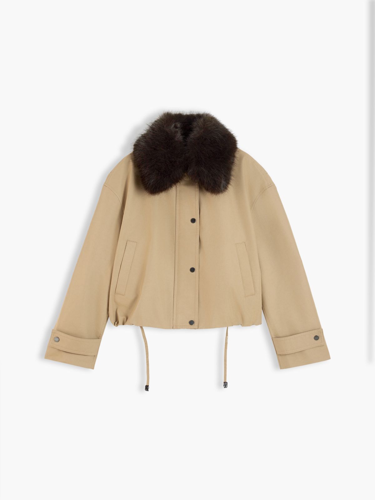 Faux Fur Collar Oversized Bomber Jacket — Beige