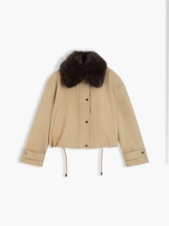 Faux Fur Collar Oversized Bomber Jacket — Beige 5