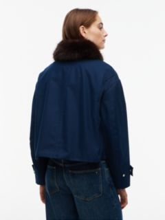 Faux Fur Collar Oversized Bomber Jacket — Blue 5