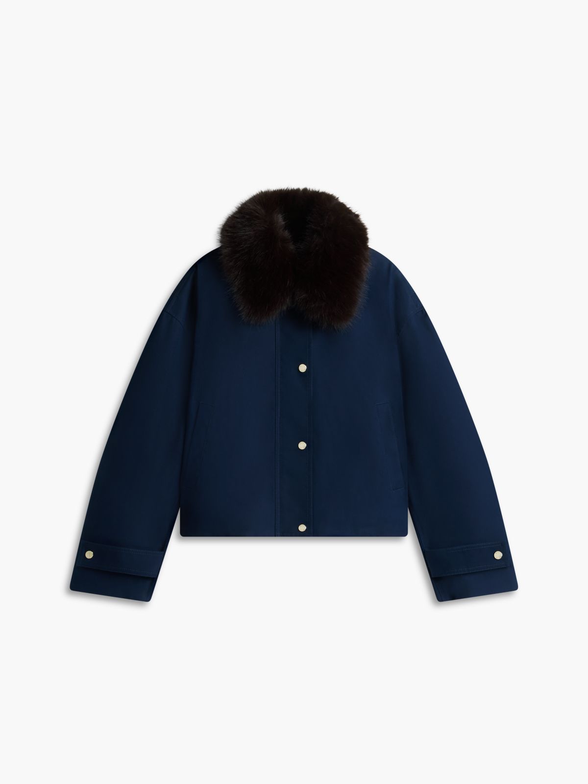 Faux Fur Collar Oversized Bomber Jacket — Blue