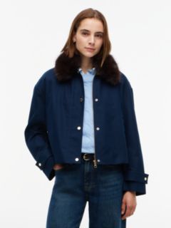 Faux Fur Collar Oversized Bomber Jacket — Blue 1