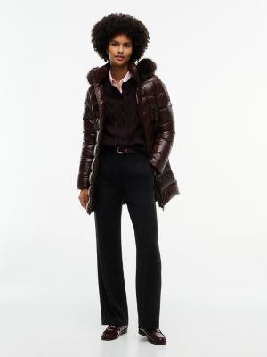 brown slim fit daunenmantel mit kunstpelz an kapuze für damen - tommy hilfiger