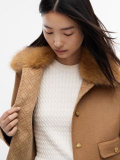 Faux Fur Collar Wool Blend Jacket — Brown 4