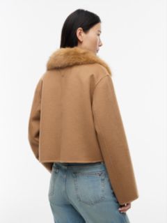 Faux Fur Collar Wool Blend Jacket — Brown 5