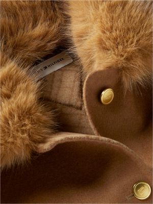 veste en laine mélangée à col fausse fourrure marron pour femmes tommy hilfiger