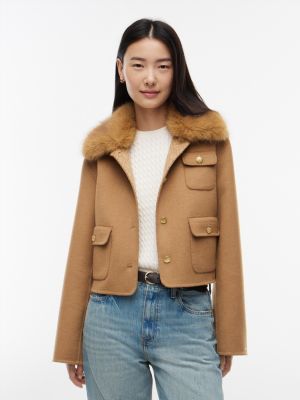 veste en laine mélangée à col fausse fourrure brown pour femmes tommy hilfiger