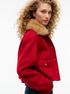 Faux Fur Collar Wool Blend Jacket — Red 3