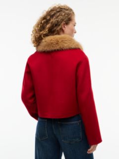 Faux Fur Collar Wool Blend Jacket — Red 4