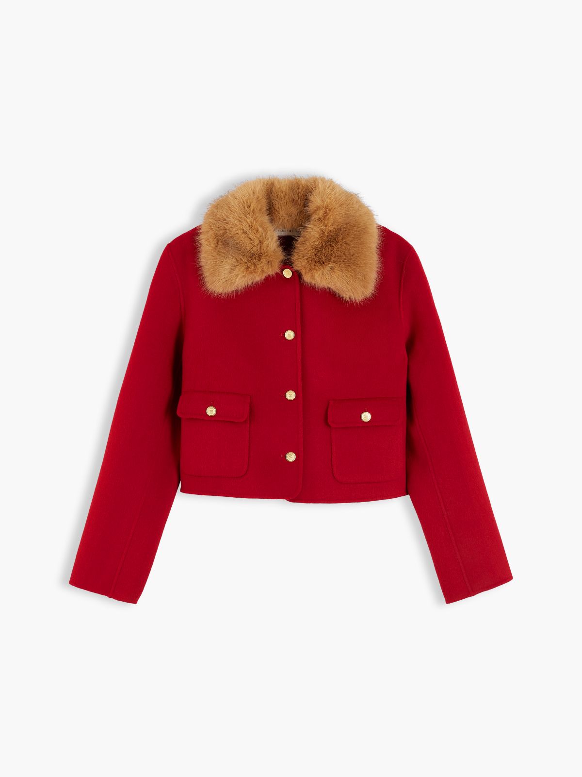 Faux Fur Collar Wool Blend Jacket — Red