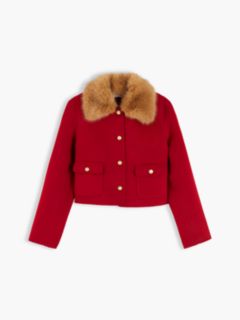 Faux Fur Collar Wool Blend Jacket — Red 5