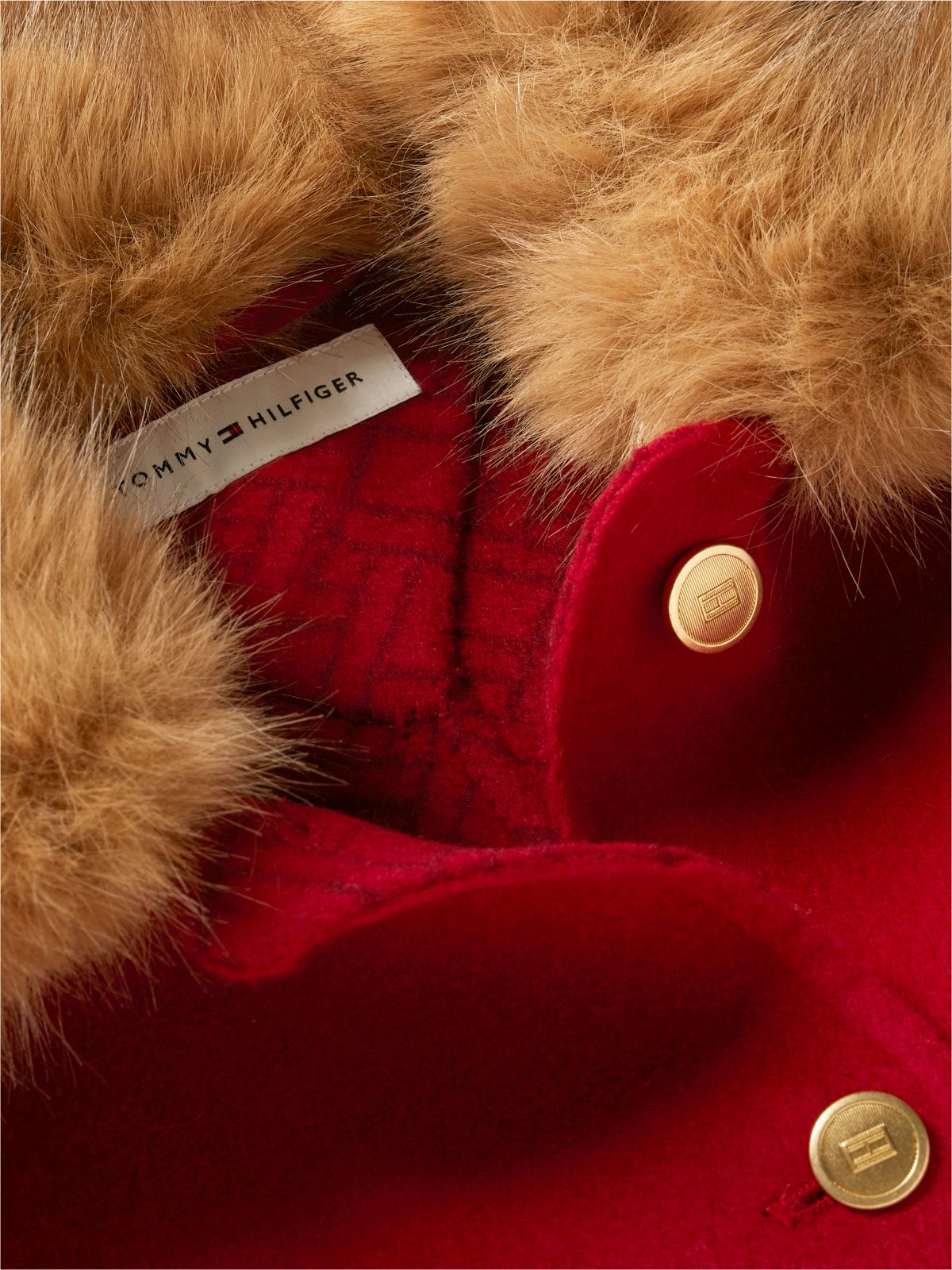 Faux Fur Collar Wool Blend Jacket — Red