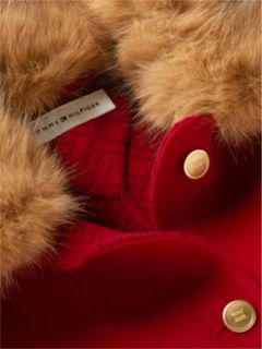 Faux Fur Collar Wool Blend Jacket — Red 6