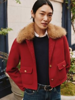 Faux Fur Collar Wool Blend Jacket — Red 7