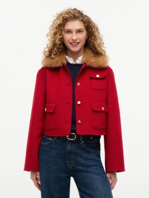 red faux fur collar wool blend jacket for women tommy hilfiger