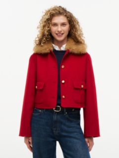 Faux Fur Collar Wool Blend Jacket — Red 1