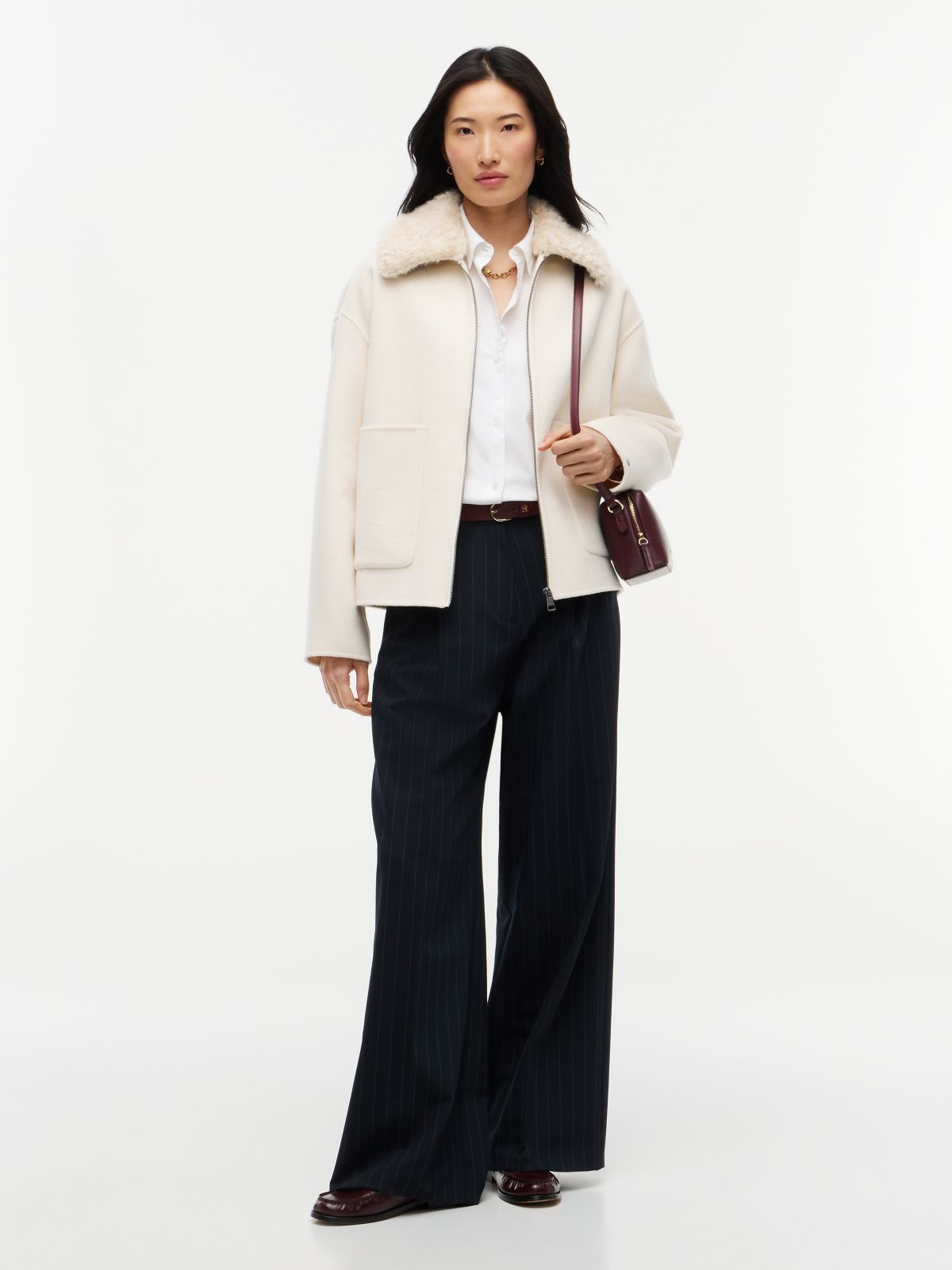 Double-Faced Wool Blend Relaxed Jacket — Beige