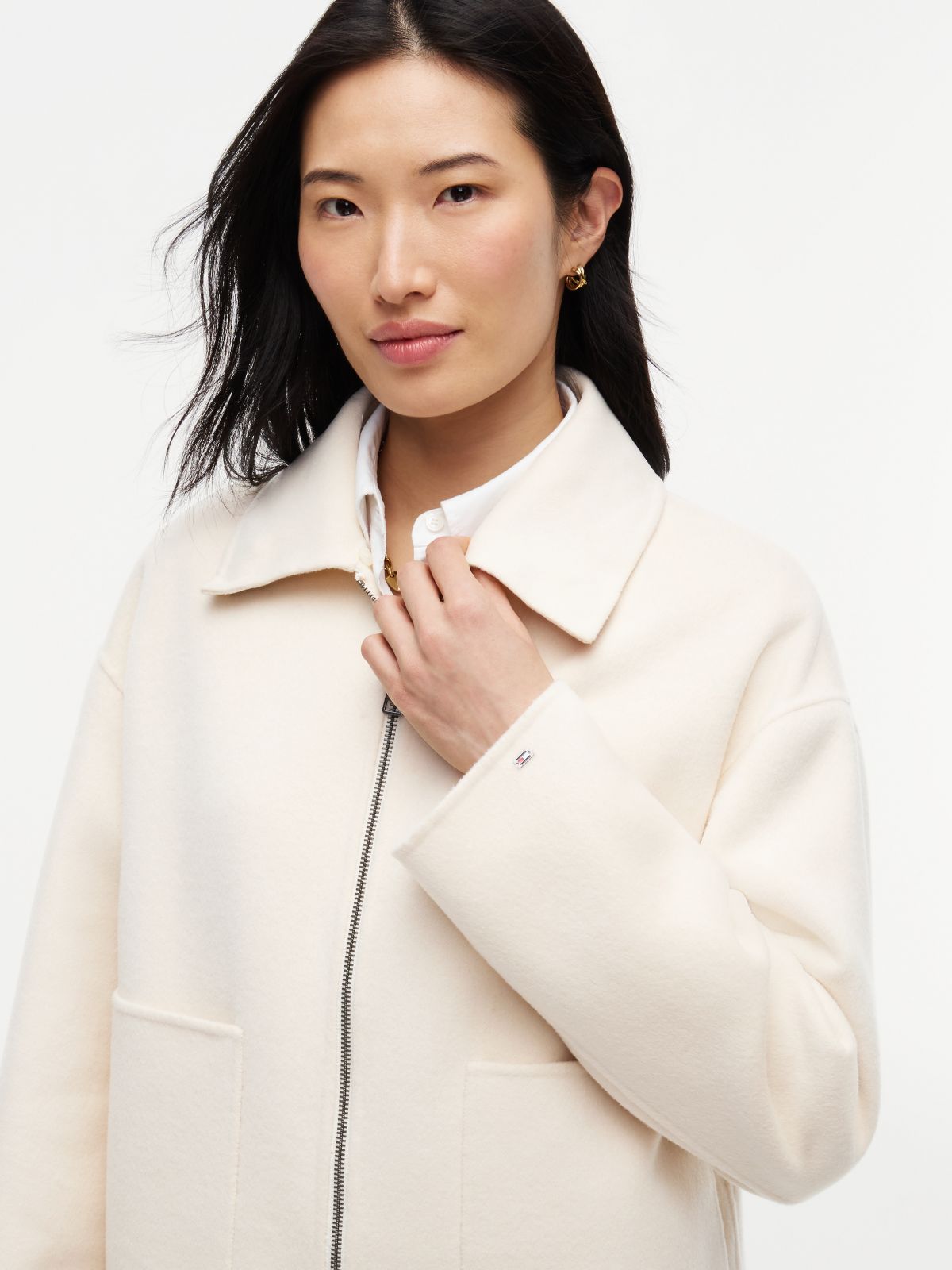 Double-Faced Wool Blend Relaxed Jacket — Beige