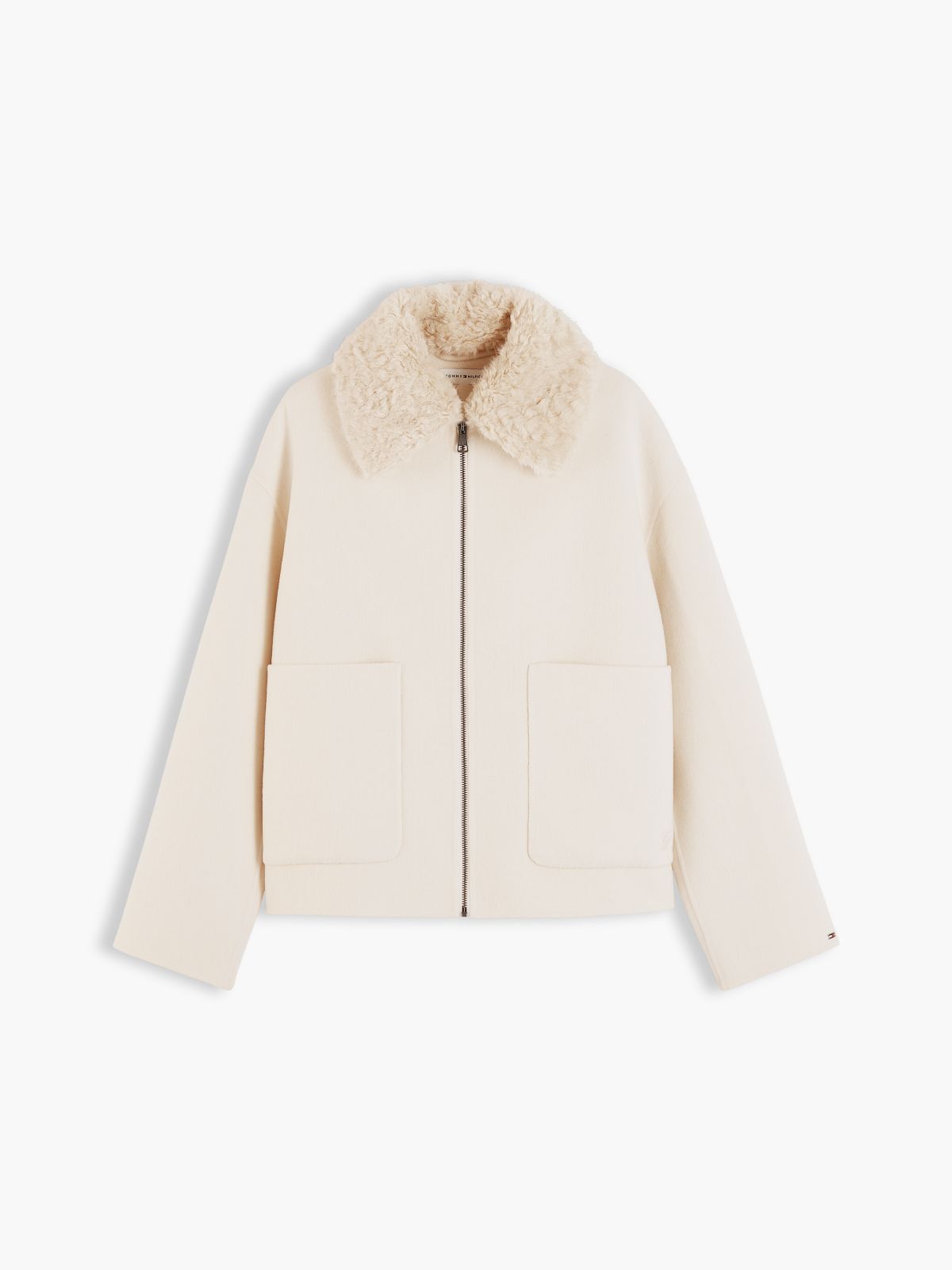 Double-Faced Wool Blend Relaxed Jacket — Beige