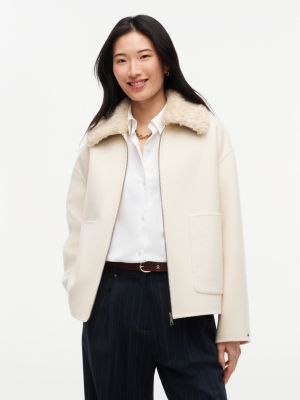 veste en laine mélangée double-face beige pour femmes tommy hilfiger