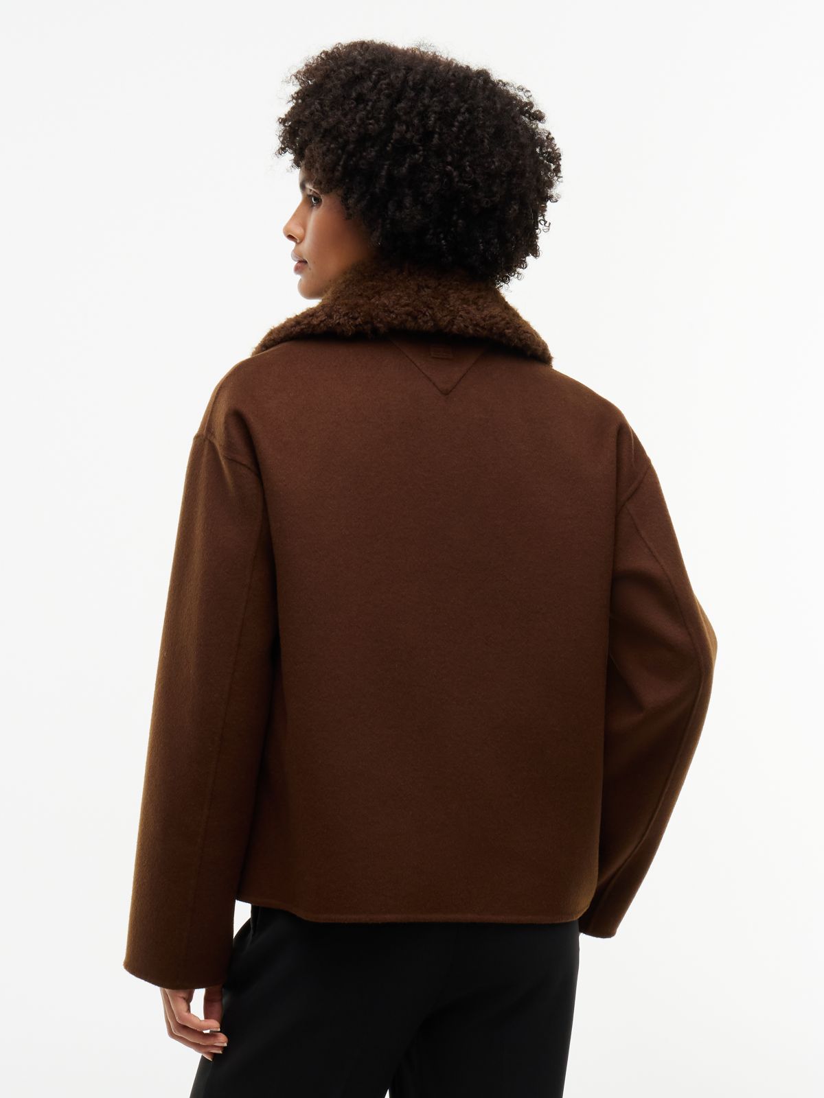 Double-Faced Wool Blend Relaxed Jacket — Brown