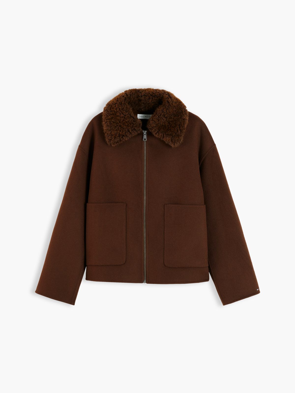 Double-Faced Wool Blend Relaxed Jacket — Brown