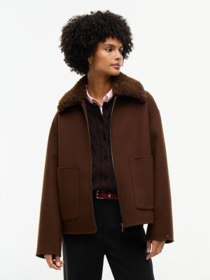 veste en laine mélangée double-face brown pour femmes tommy hilfiger
