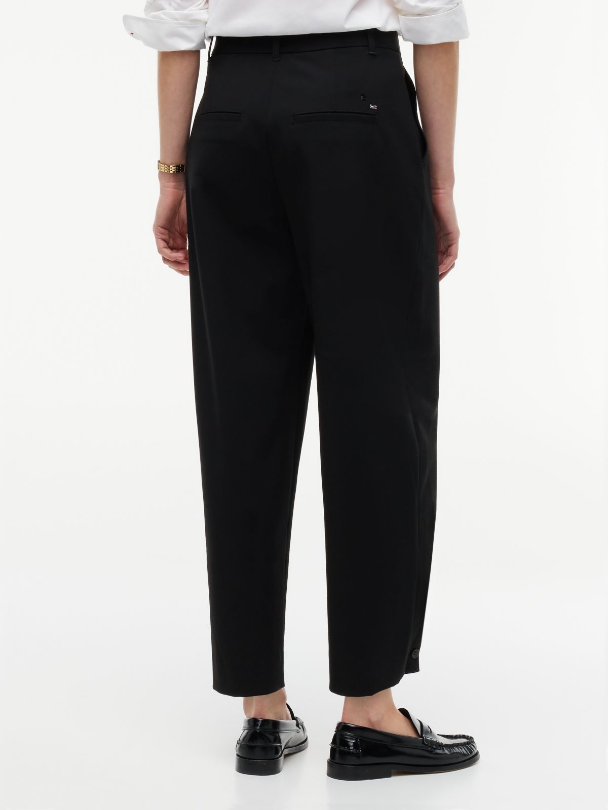 Travel Button Cuff Barrel Trousers — Black