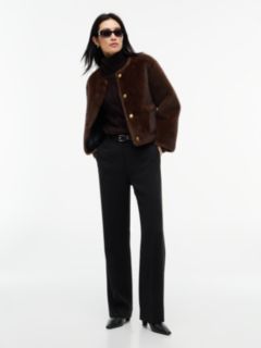 Collarless Faux Fur Jacket — Brown 2