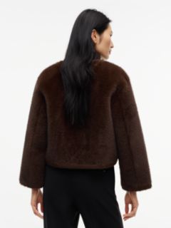 Collarless Faux Fur Jacket — Brown 5
