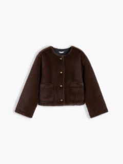 Collarless Faux Fur Jacket — Brown 6