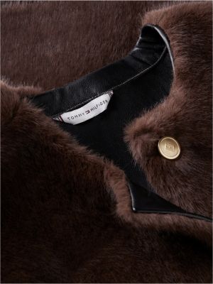 veste sans col en fausse fourrure marron pour femmes tommy hilfiger