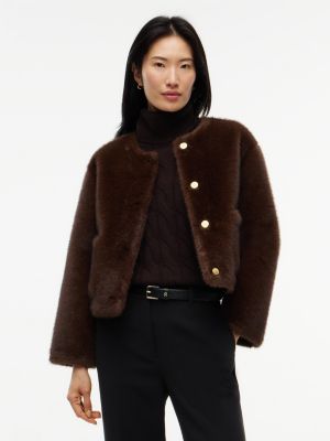 veste sans col en fausse fourrure brown pour femmes tommy hilfiger