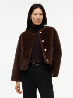 Collarless Faux Fur Jacket — Brown 1