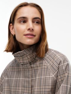 Check Raglan Sleeve Relaxed Cape Coat — Brown 3
