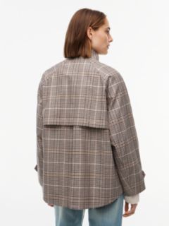 Check Raglan Sleeve Relaxed Cape Coat — Brown 4