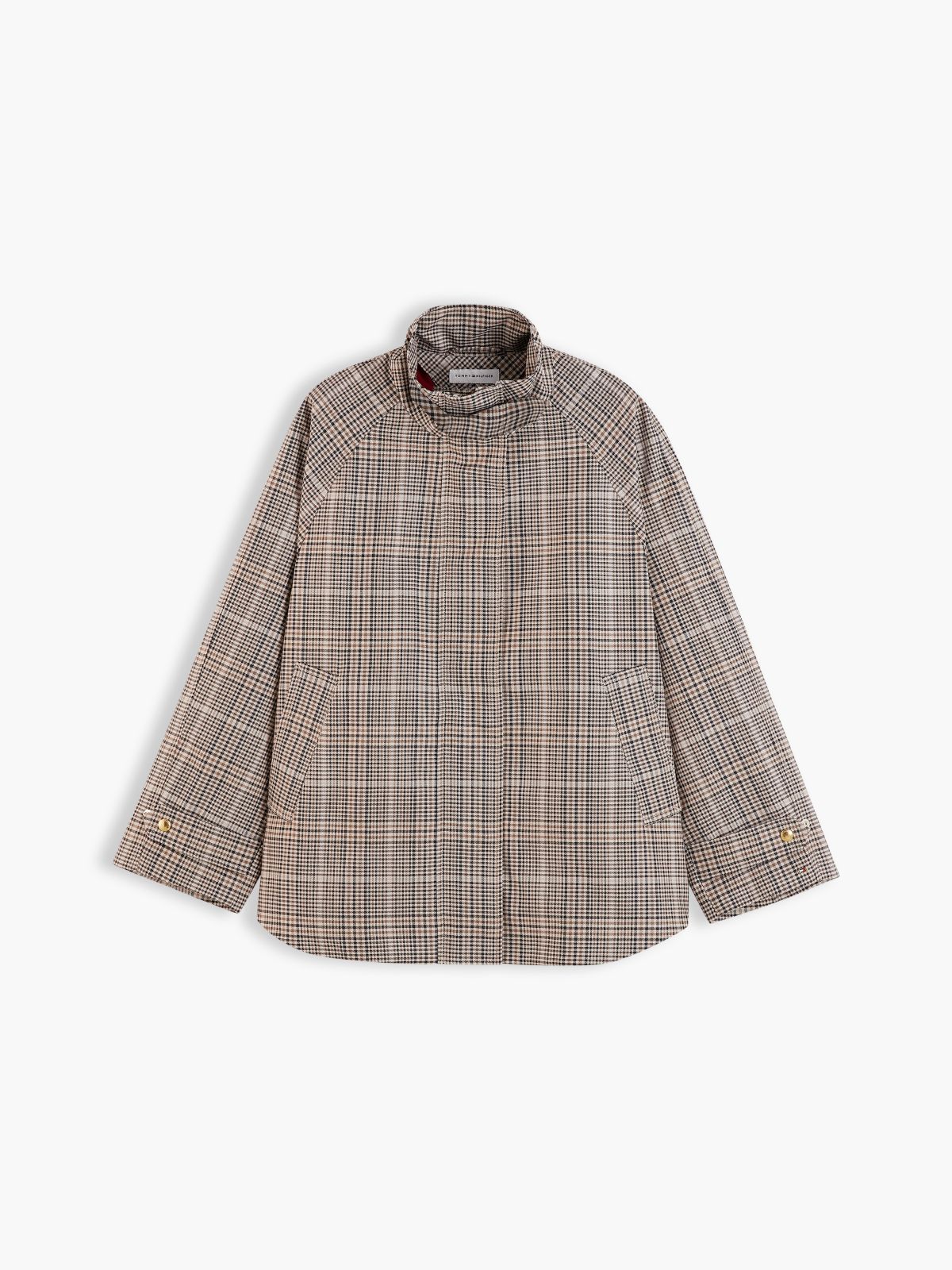 Check Raglan Sleeve Relaxed Cape Coat — Brown