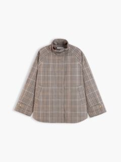 Check Raglan Sleeve Relaxed Cape Coat — Brown 5