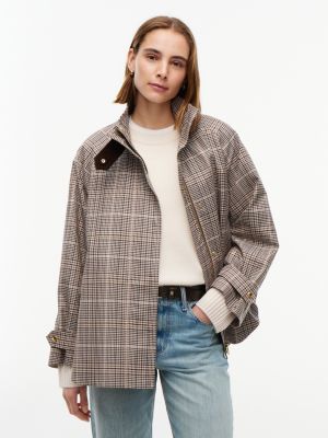 brown check raglan sleeve relaxed cape coat for women tommy hilfiger